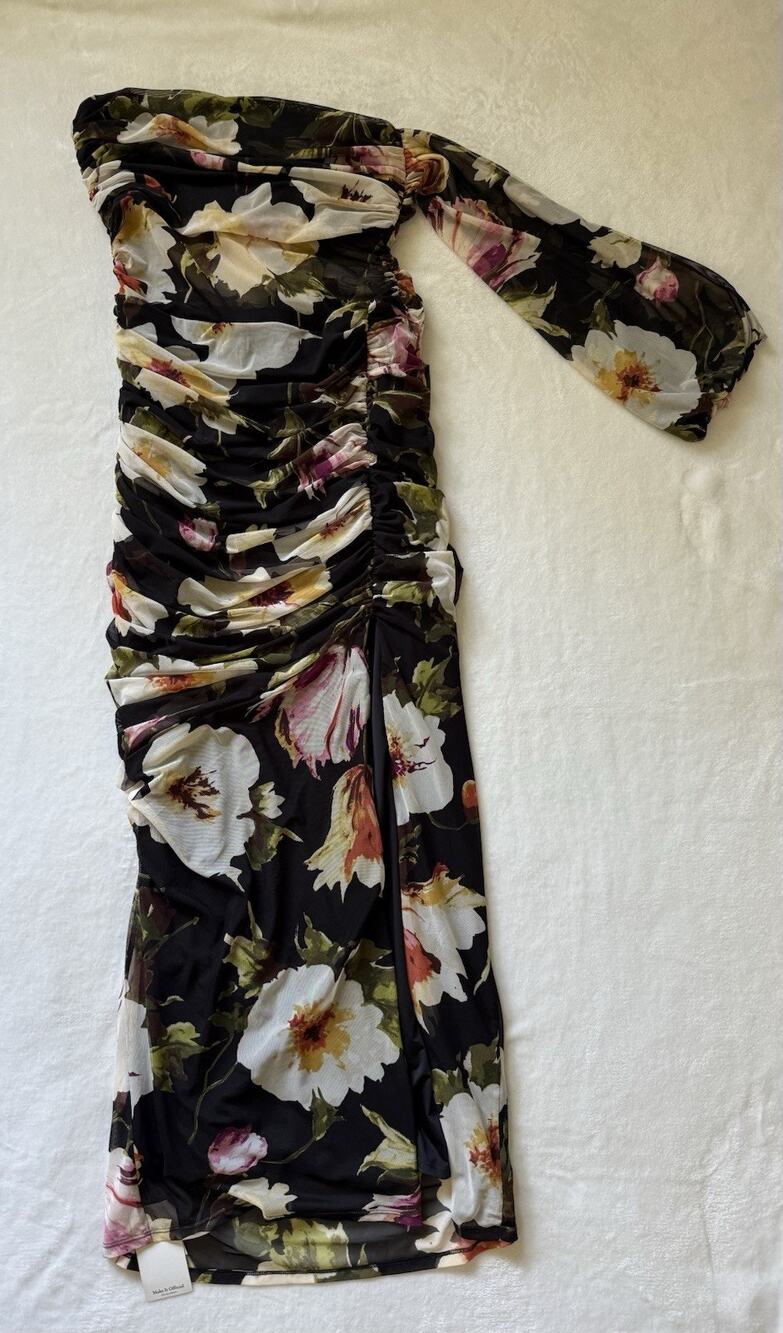 Abercrombie & Fitch Women's Elegant Floral Silhouette Mesh Maxi Dress Size L NWT